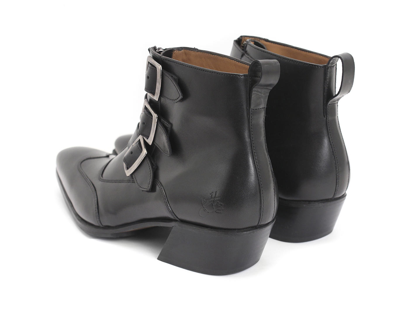 Jack Smooth Black Triple-Strap Boots: Back