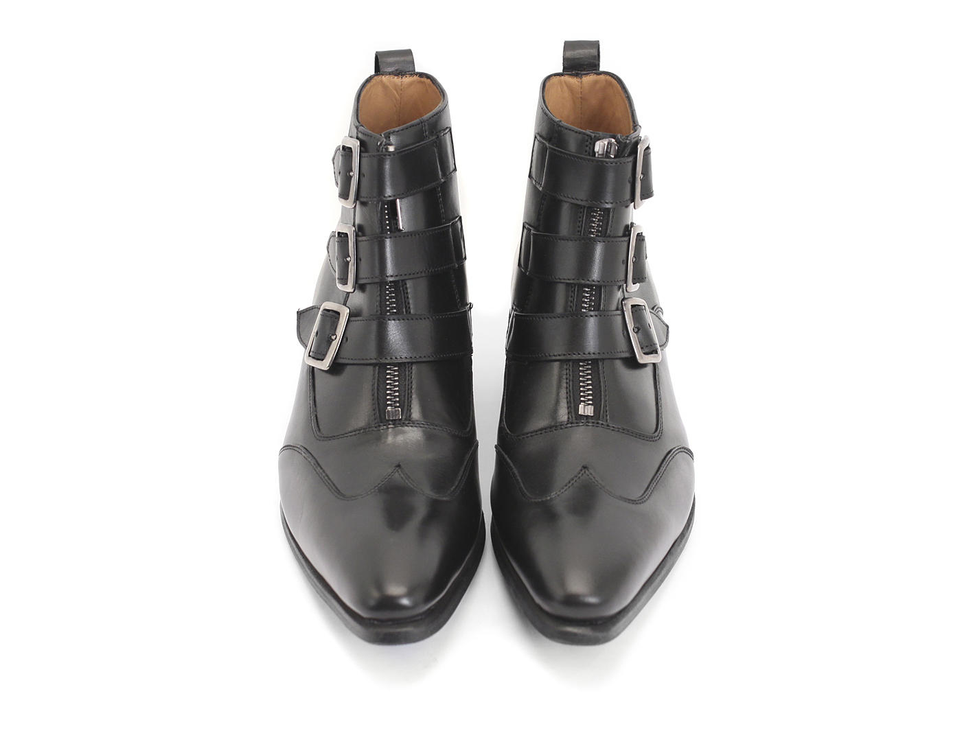 Jack Smooth Black Triple-Strap Boots: Front