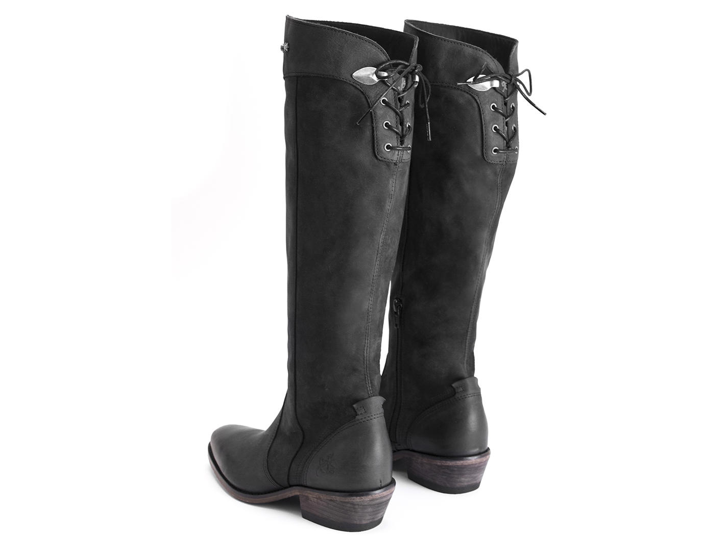Janis Black Knee-high boot with studs: Back