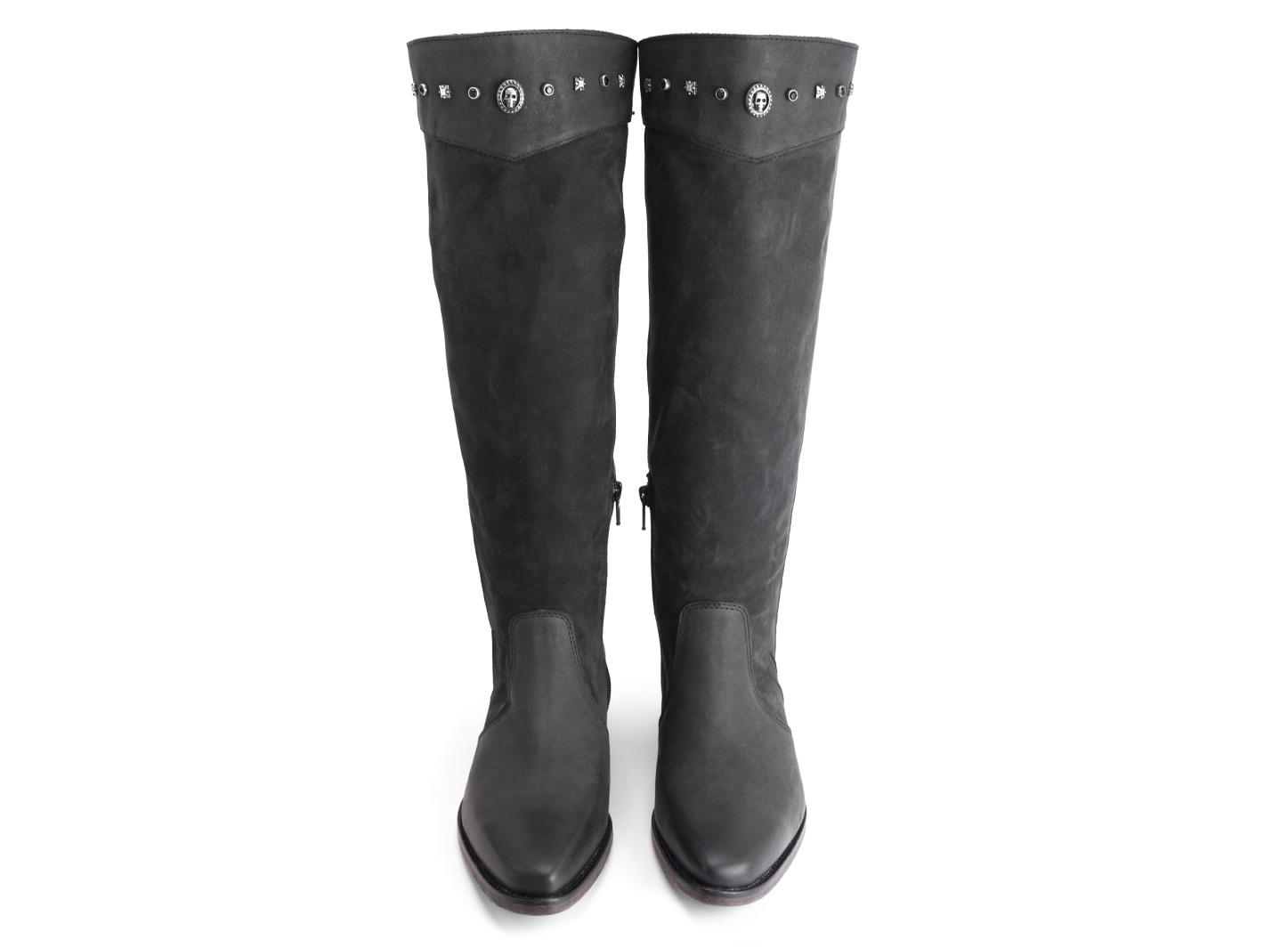 Janis Black Knee-high boot with studs: Front