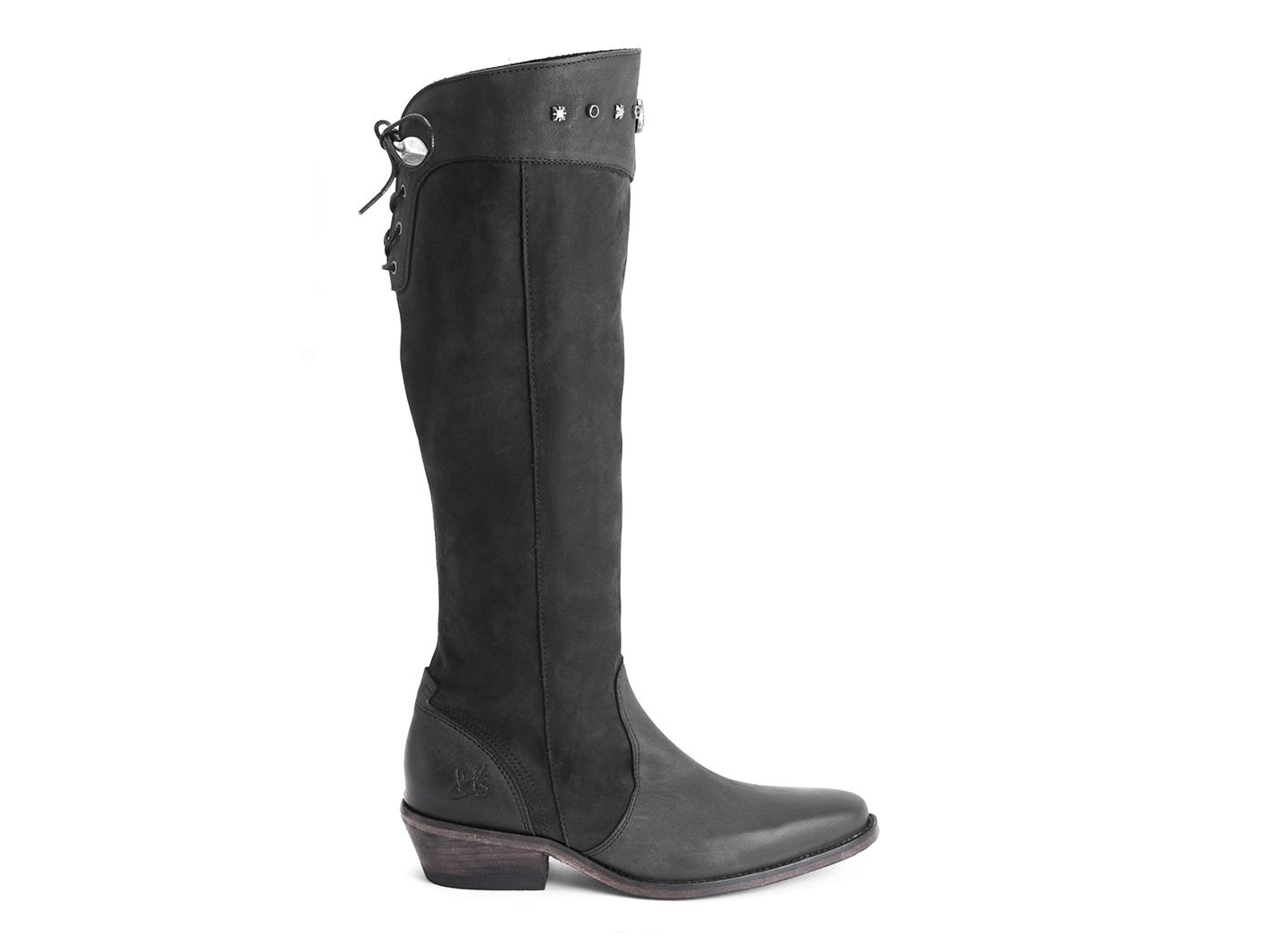 Janis Black Knee-high boot with studs: Profile outside