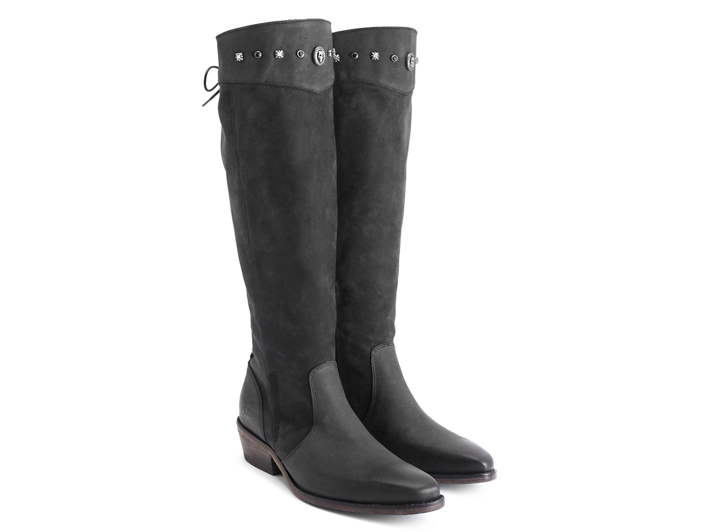 Janis Black Knee-high boot with studs: Quarter view