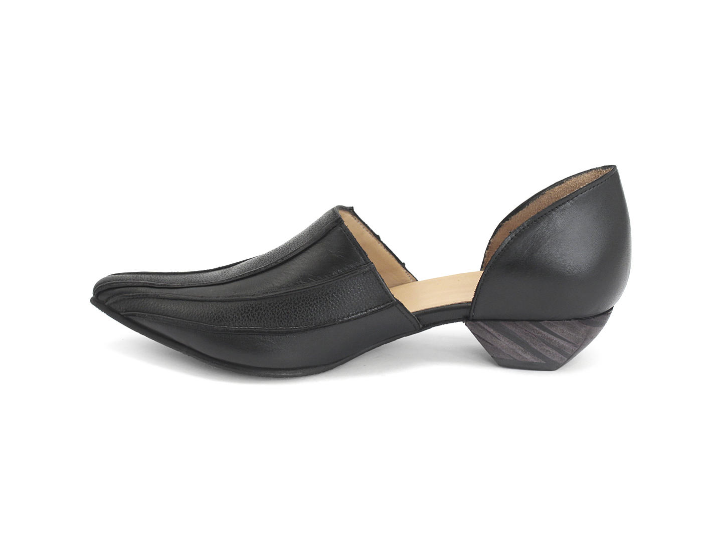 Jessica Black Pointed Slip-On D'Orsay Shoe: Profile inside