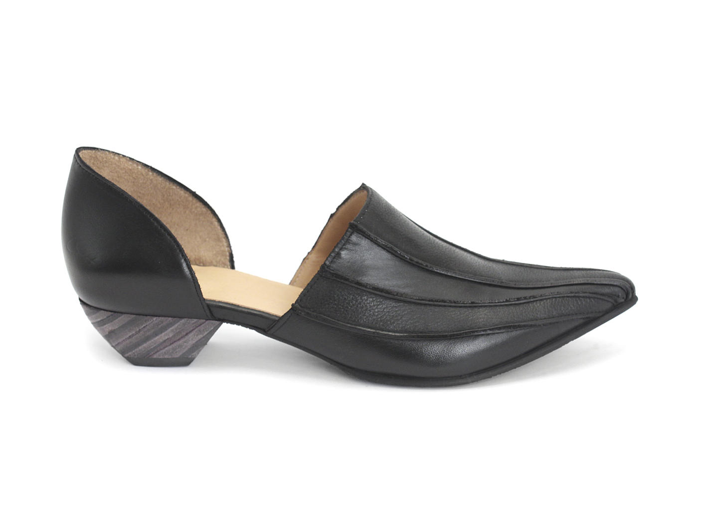 Jessica Black Pointed Slip-On D'Orsay Shoe: Profile outside