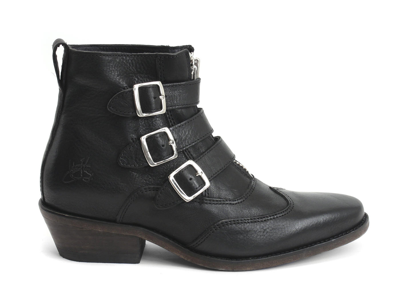 Jett Noir Triple-Buckle Leather boot: Profile outside