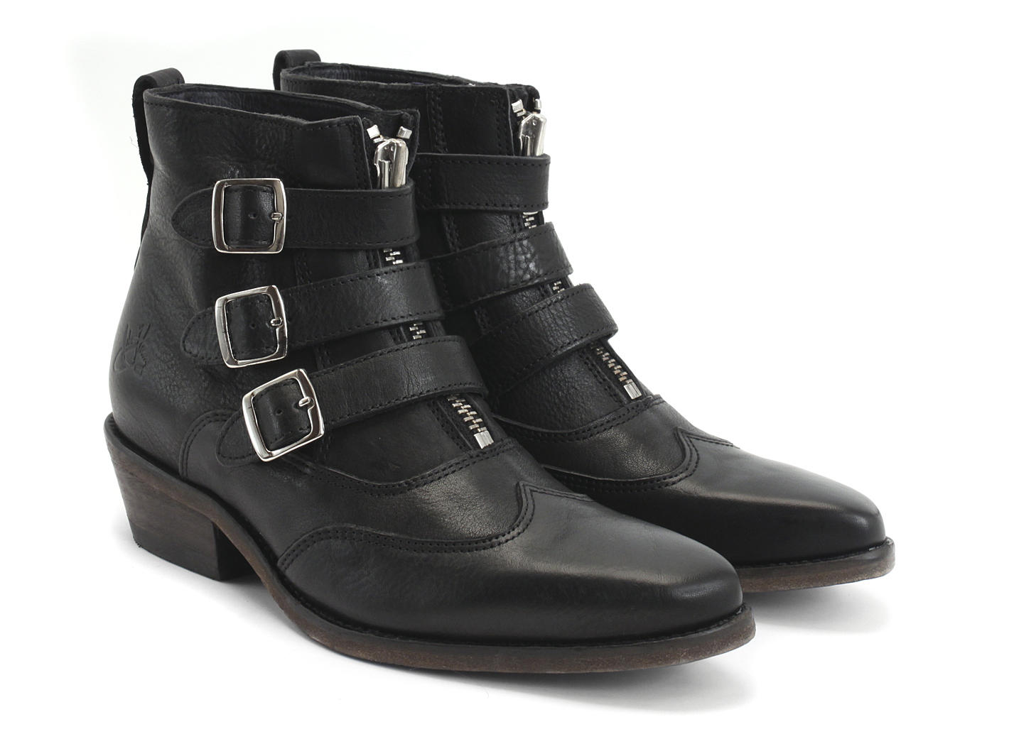 Jett Noir Triple-Buckle Leather boot: Quarter view