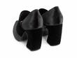 Joyride Black Wide Strap Platform Heels: Back