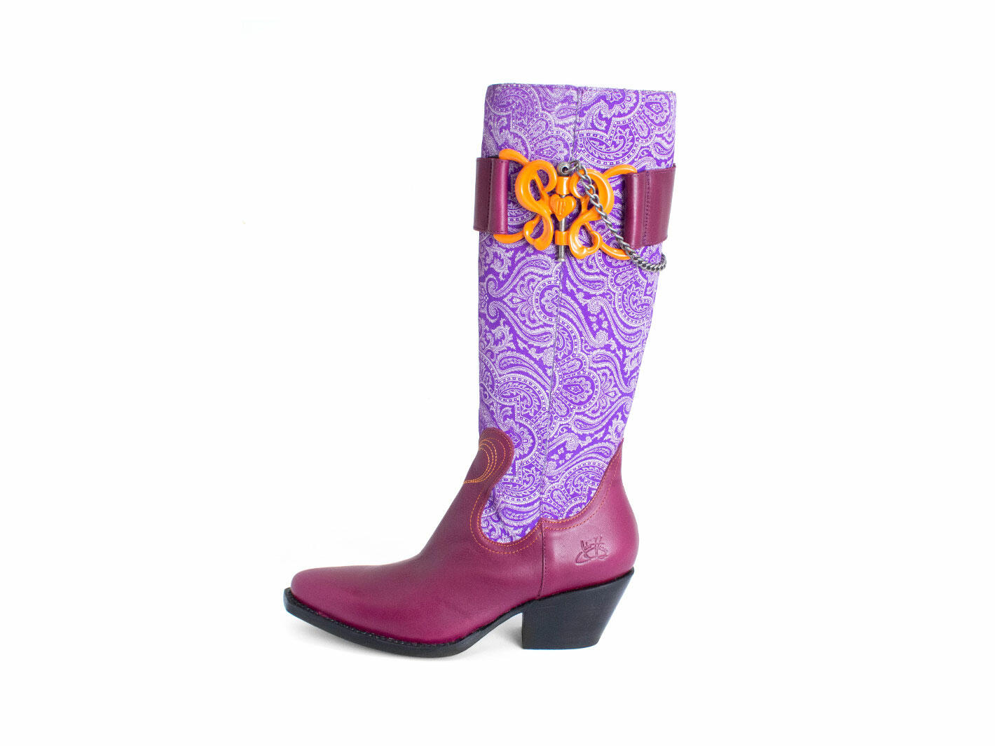 Kay Purple Paisley Tall Western Boots: Profile outside