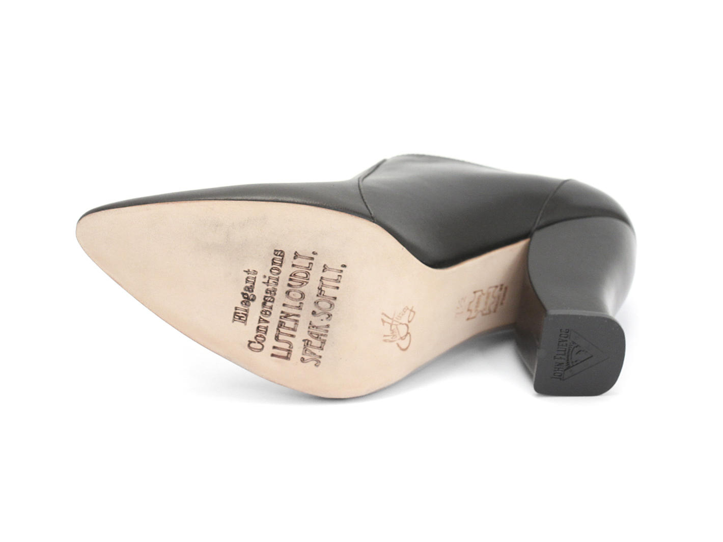 Kendra Black & Beige Pointed-Toe Leather Heels: Sole