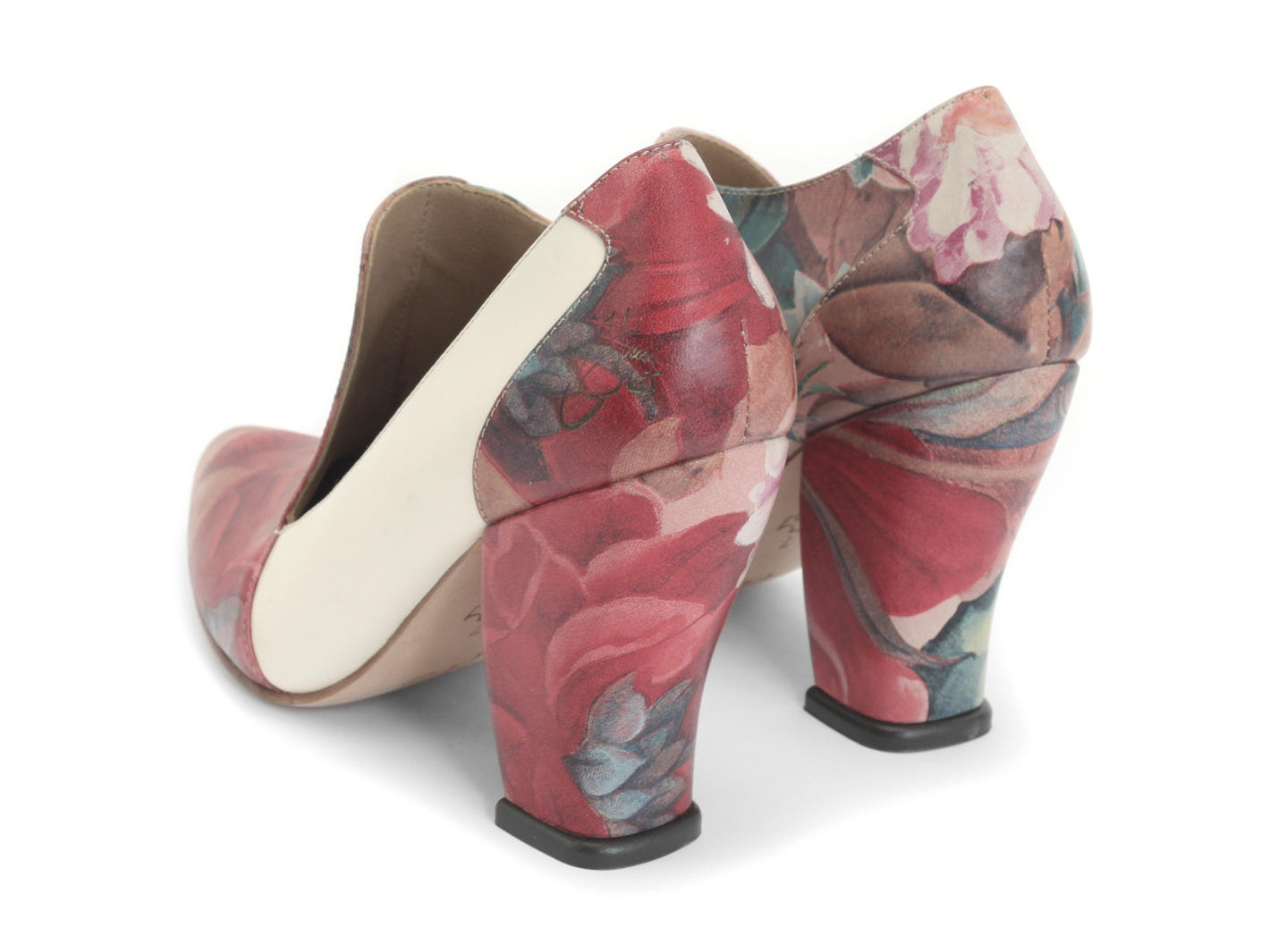 Kendra Floral & Cream Pointed-Toe Leather Heels: Back