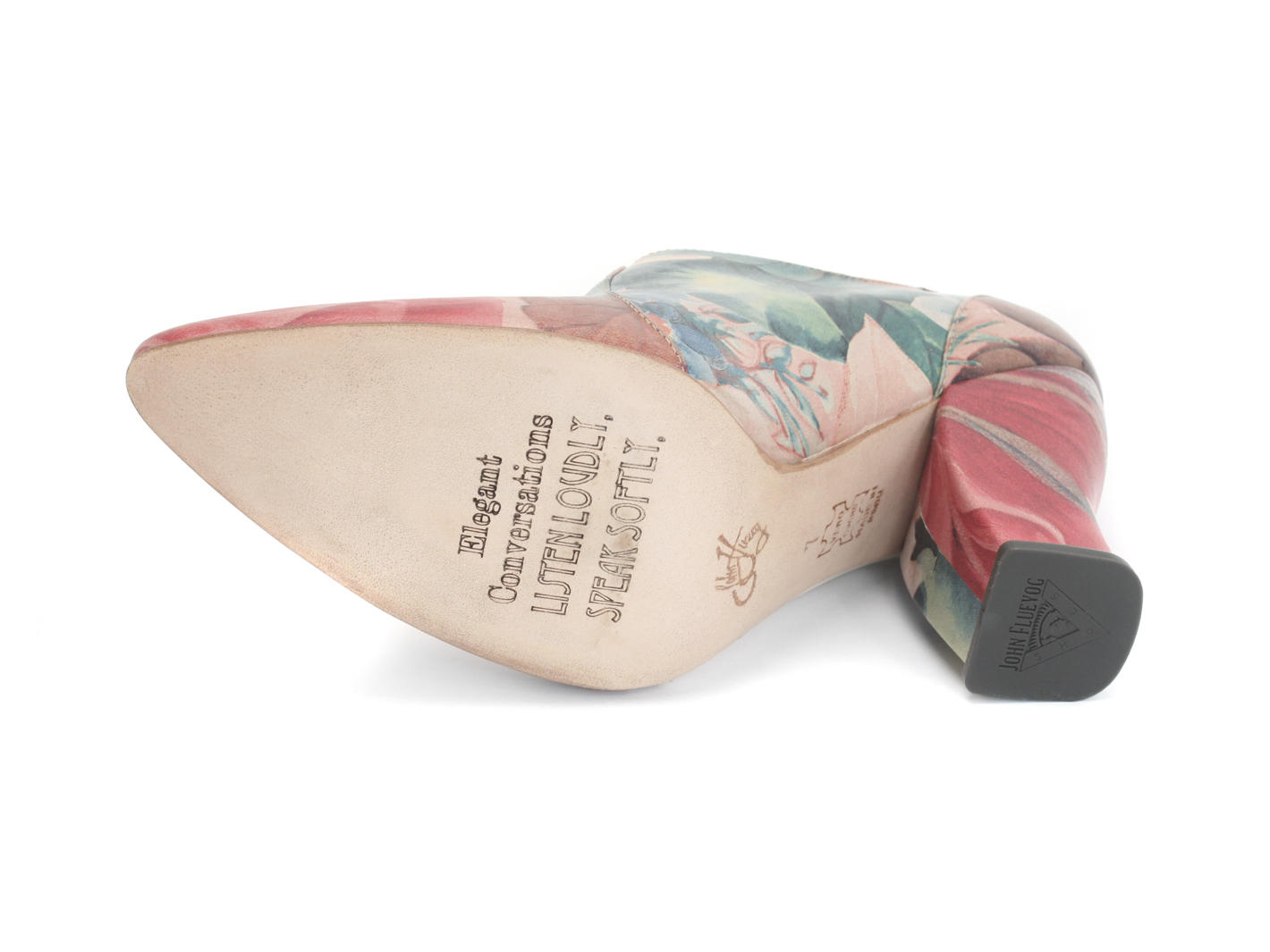 Kendra Floral & Cream Pointed-Toe Leather Heels: Sole