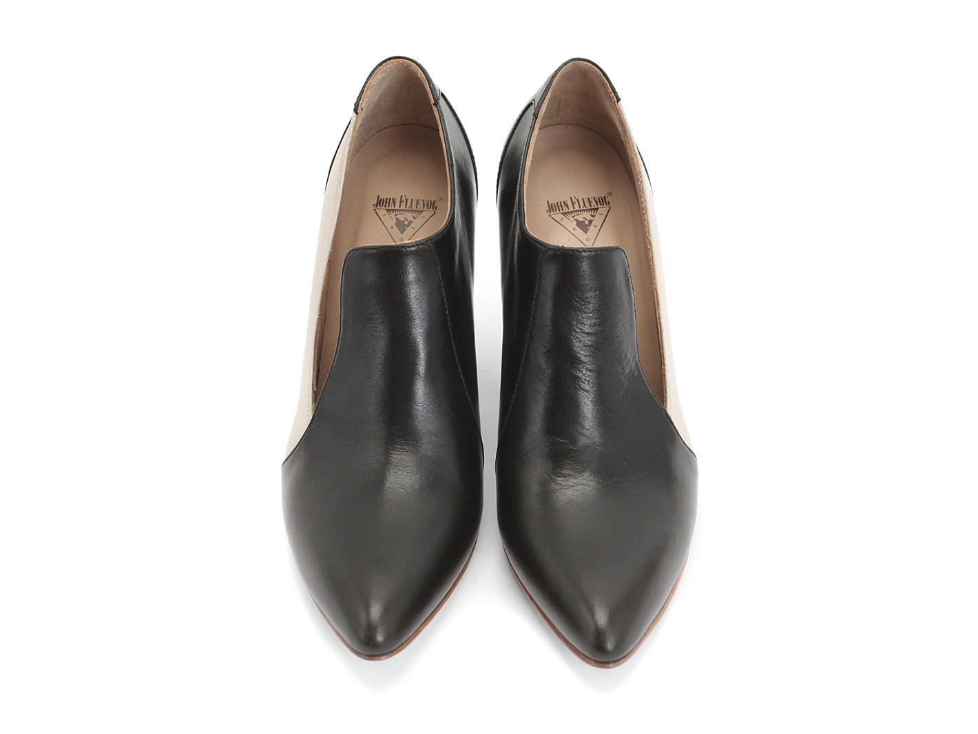 Kendra Noir & beige Bout Pointu Talon de Cuir: Front