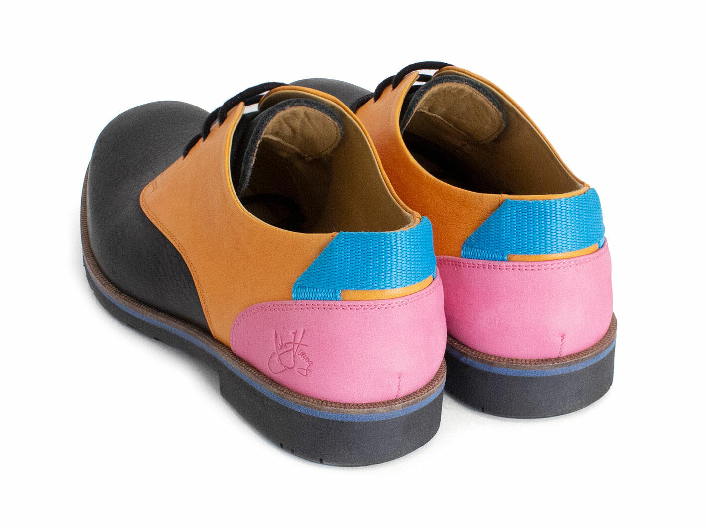 Kenn Black/Orange/Pink Contrast Derby Shoes: Back