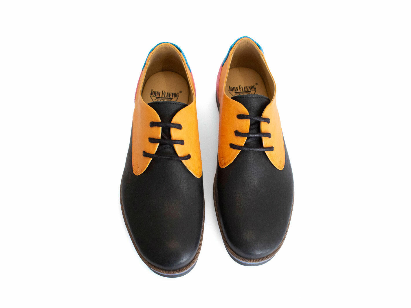 Kenn Black/Orange/Pink Contrast Derby Shoes: Front
