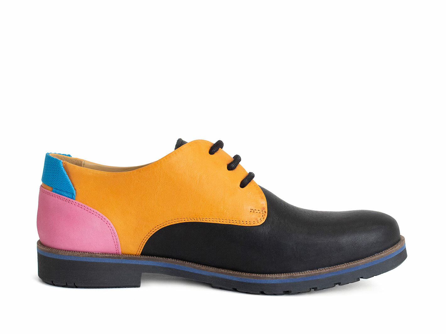 Kenn Black/Orange/Pink Contrast Derby Shoes: Profile inside