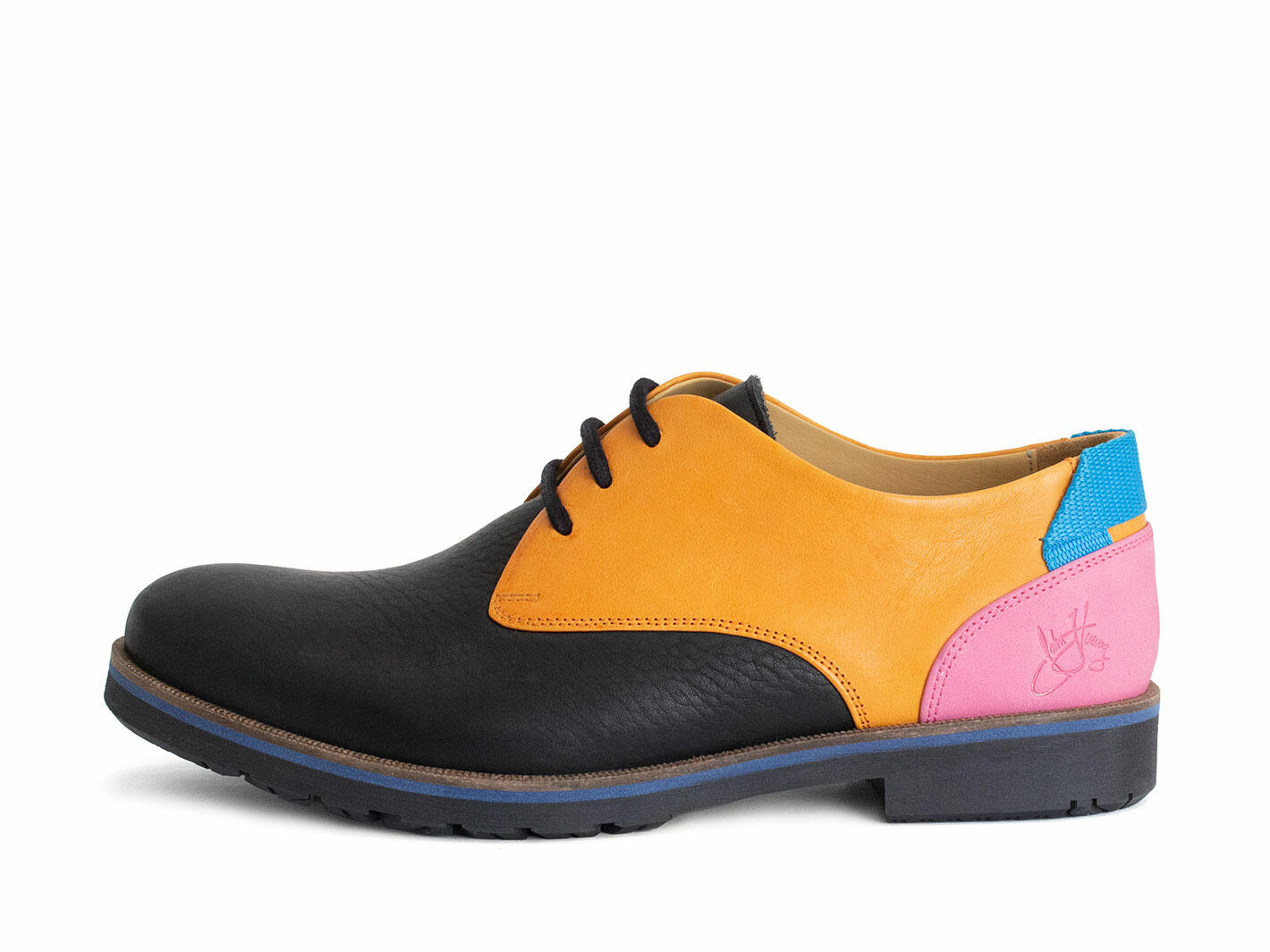 Kenn Black/Orange/Pink Contrast Derby Shoes: Profile outside