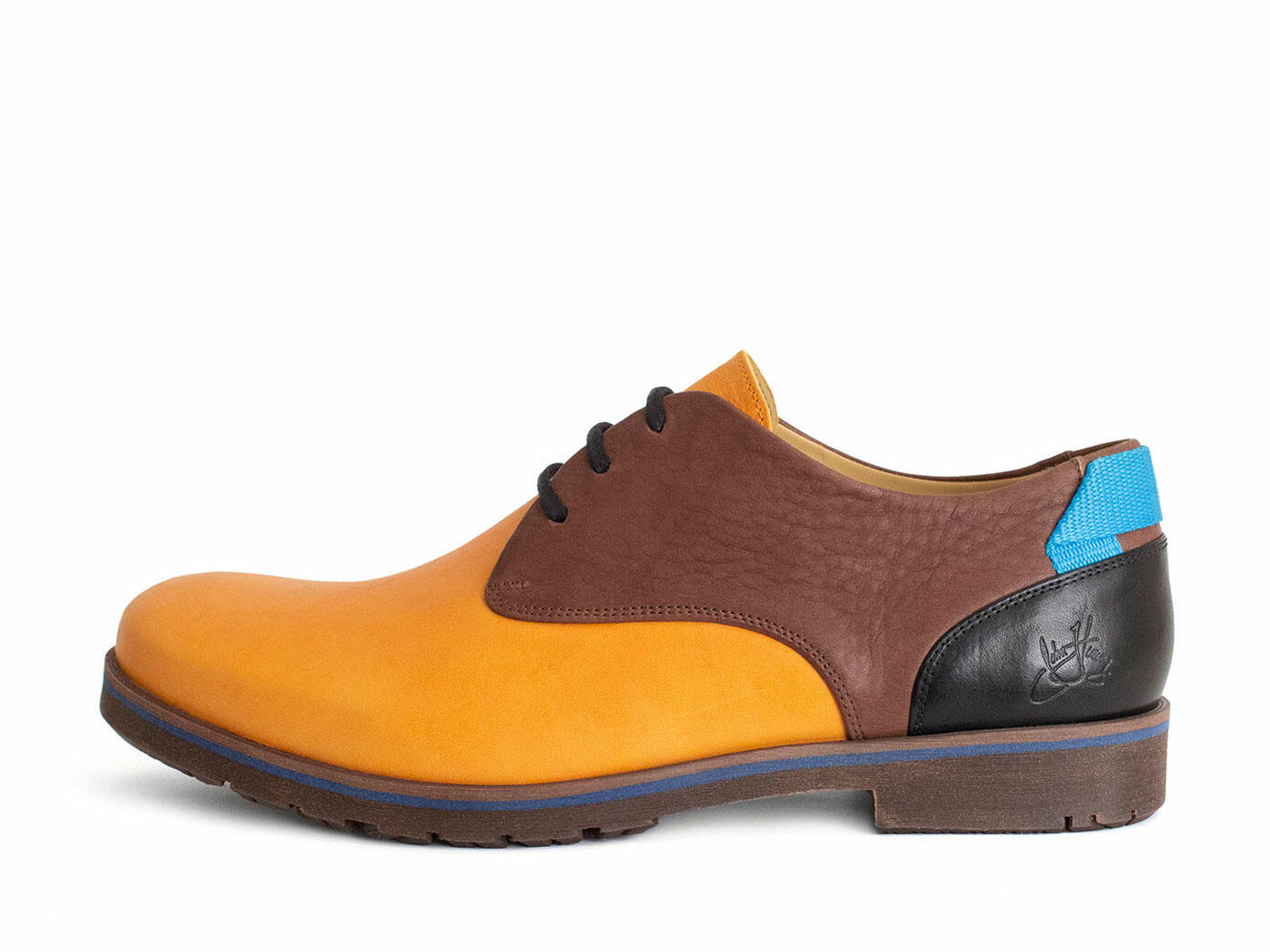 Kenn Orange/Brown/Black Contrast Derby Shoes: Profile outside