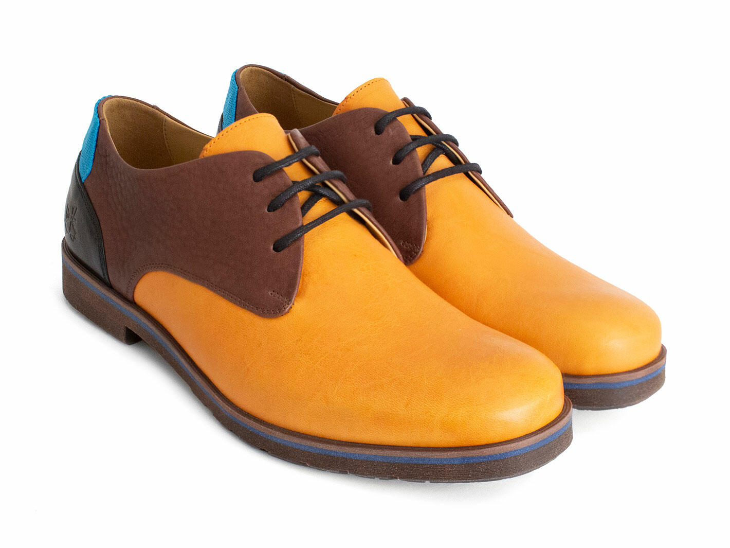 Kenn Orange/Brown/Black Contrast Derby Shoes: Quarter view