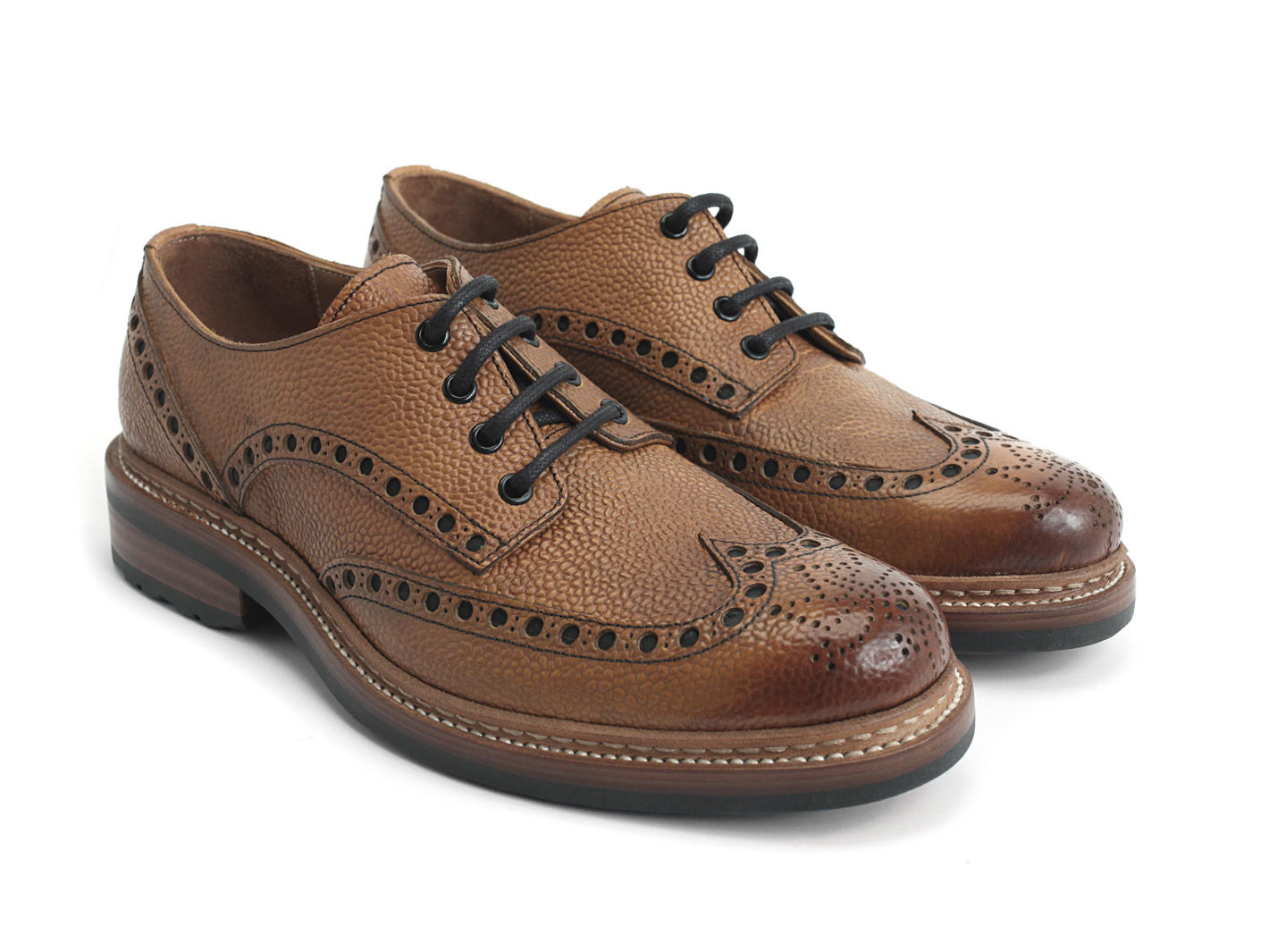 Kennedy Tan Brogued lace-up derby wingtip: Quarter view