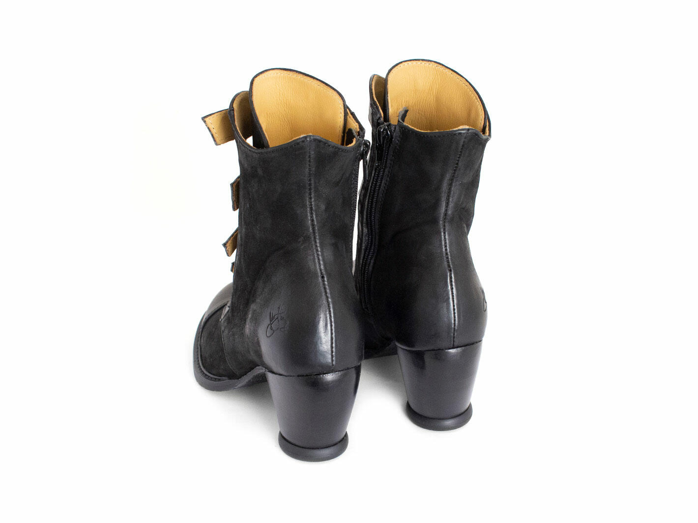 Lakewood Black Buckled Ankle Boots: Back