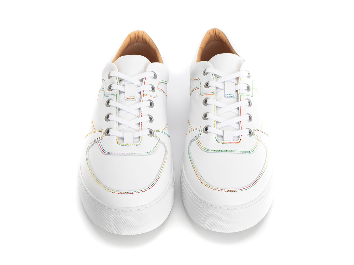 Leeside White Lace-Up Sneakers: Front
