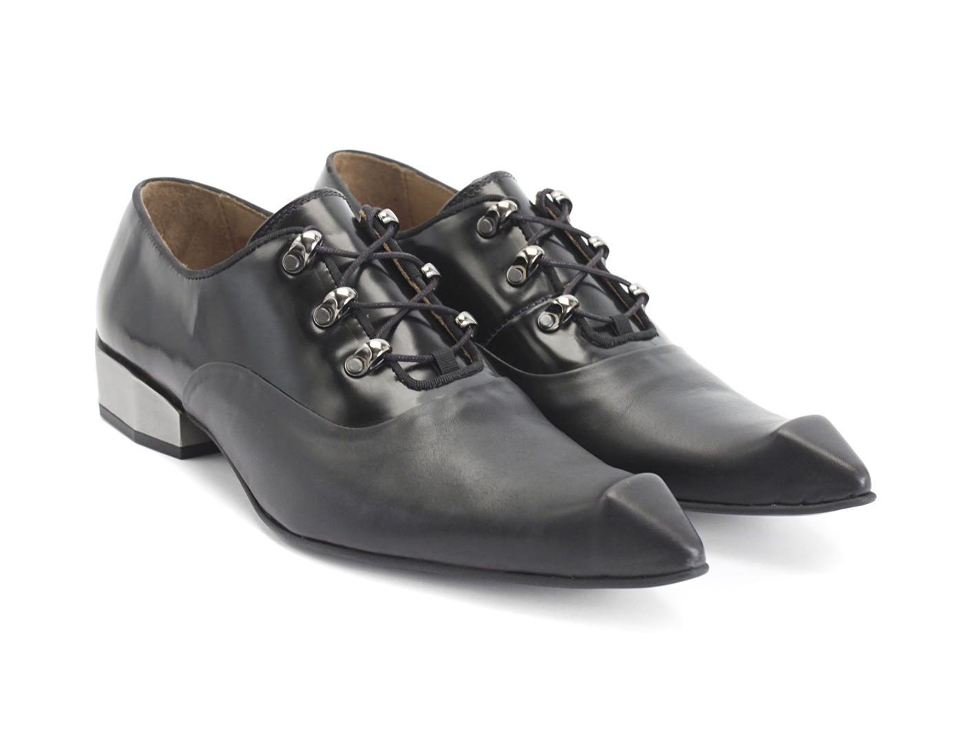 Lestat Black Bumped-Toe Lace-Up Shoes: Quarter view