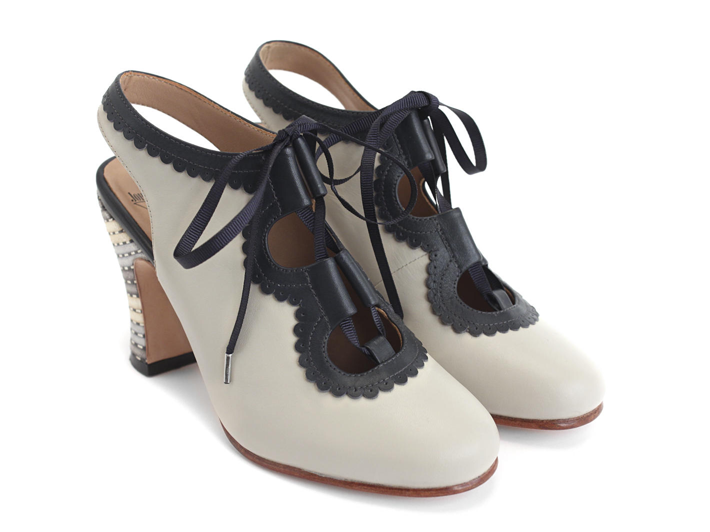 Levitation Grey Slingback with scalloped trim: Quarter view