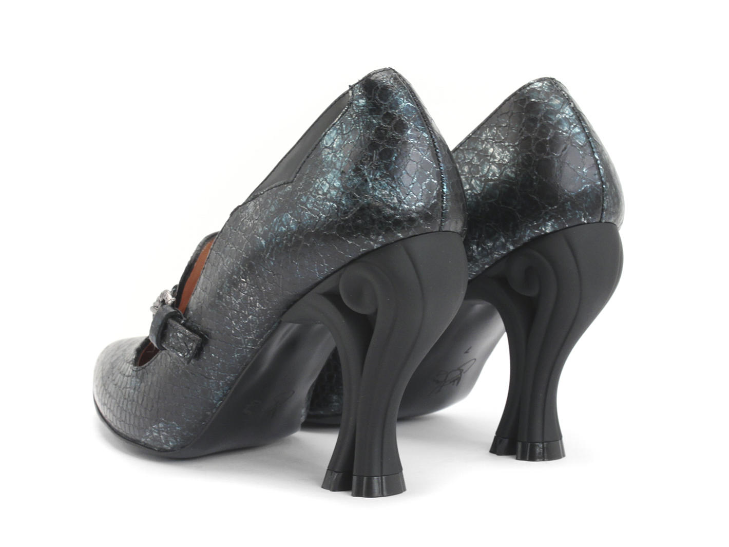 Linda Clayton Bleu serpent Buckled Loafer Heel: Back