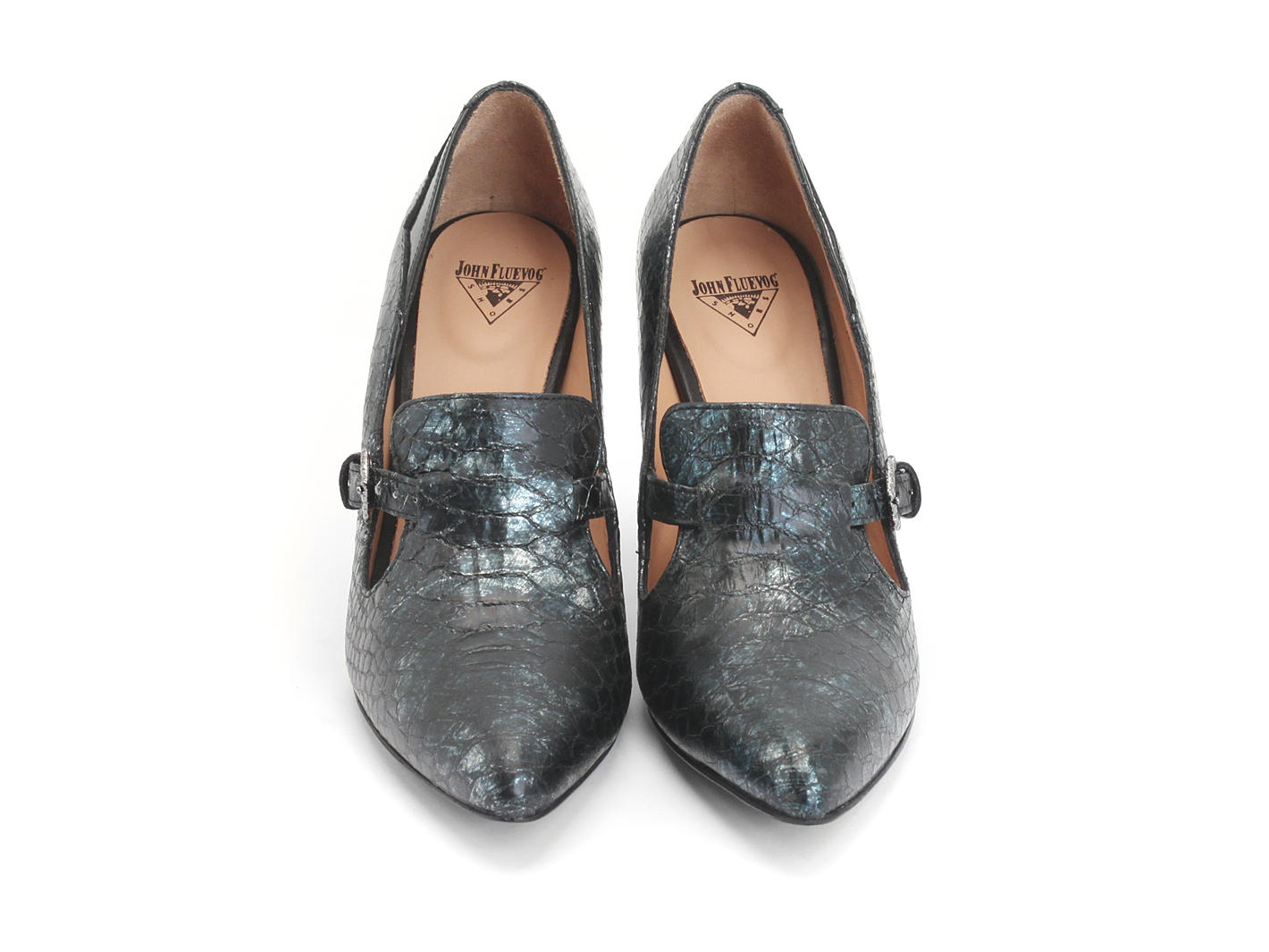 Linda Clayton Bleu serpent Buckled Loafer Heel: Front