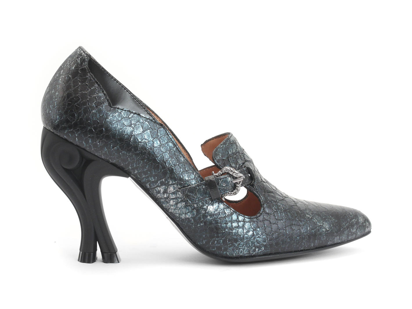 Linda Clayton Bleu serpent Buckled Loafer Heel: Profile outside