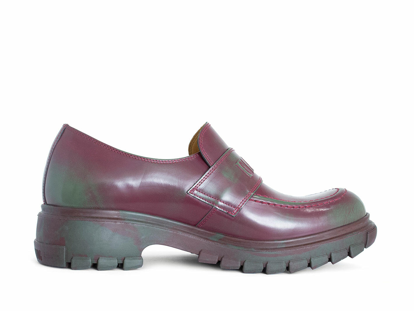 Linggo Purple/Green Leather Loafers with Rubber Soles: Profile inside