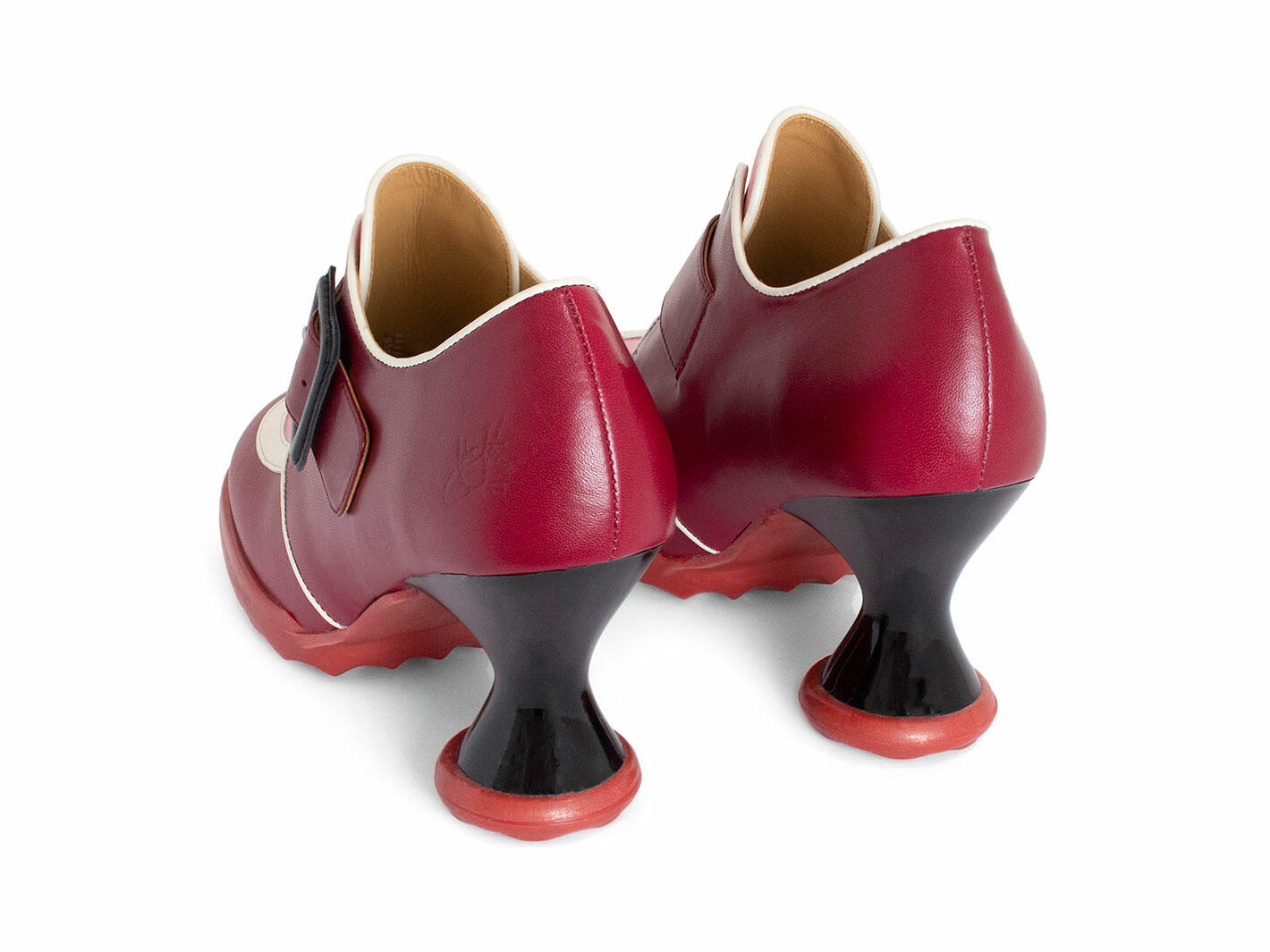 Lolly Pink/Burgundy Contrast Buckle Shoes: Back