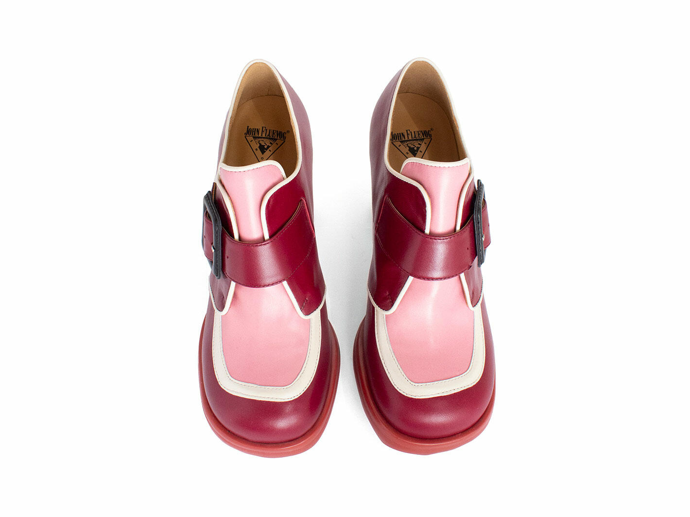 Lolly Pink/Burgundy Contrast Buckle Shoes: Front