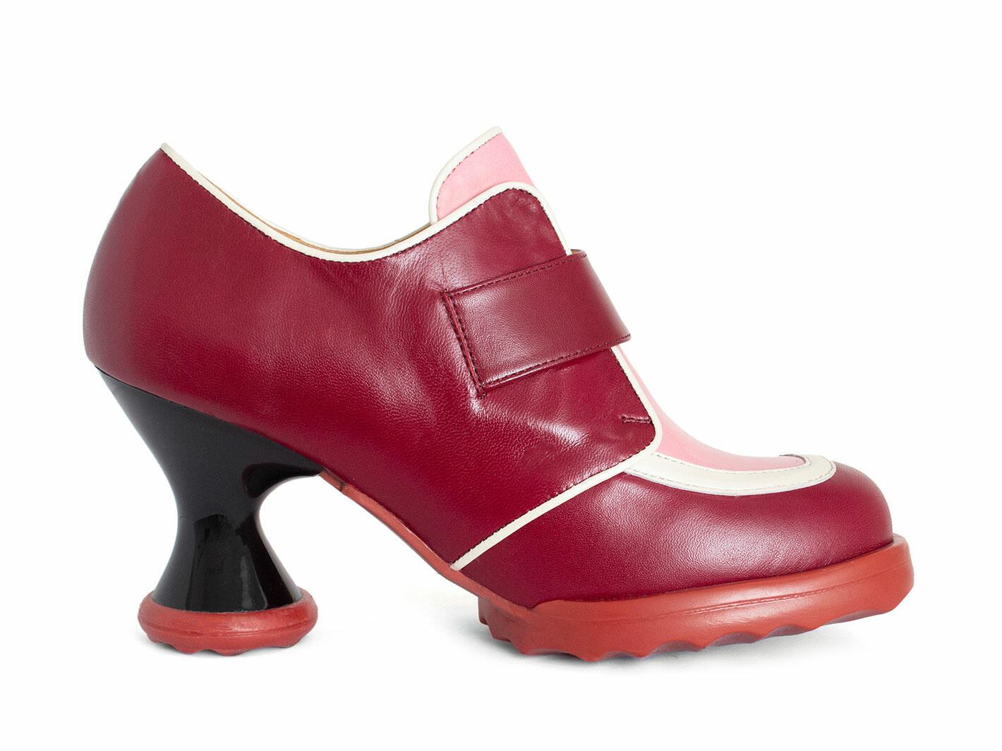 Lolly Pink/Burgundy Contrast Buckle Shoes: Profile inside