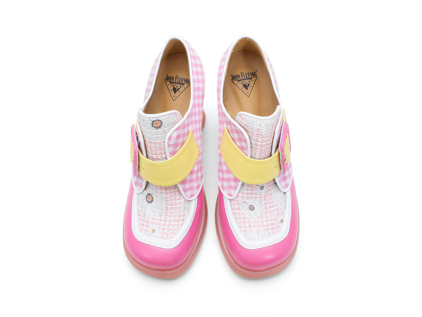 Lolly Pink/Yellow Contrast Buckle Shoes: Front