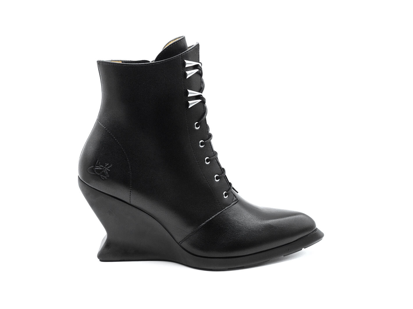 Looney Black Lace-up wedge boot: Profile outside