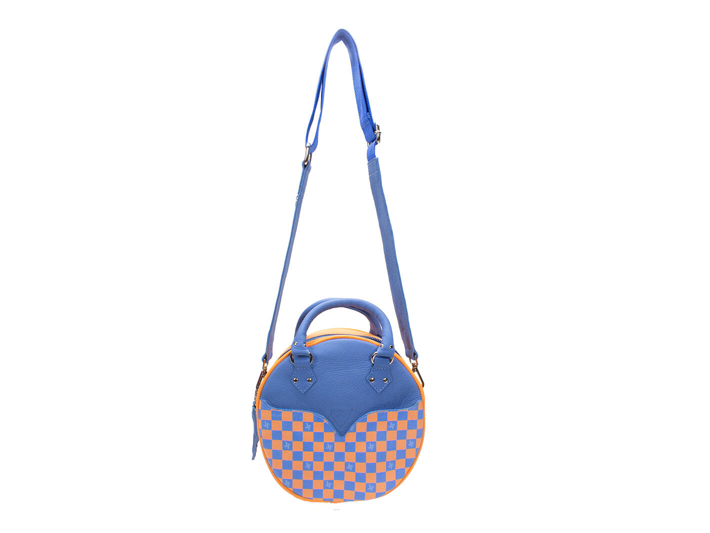 Lucy Bleu/Orange Sac rond en cuir