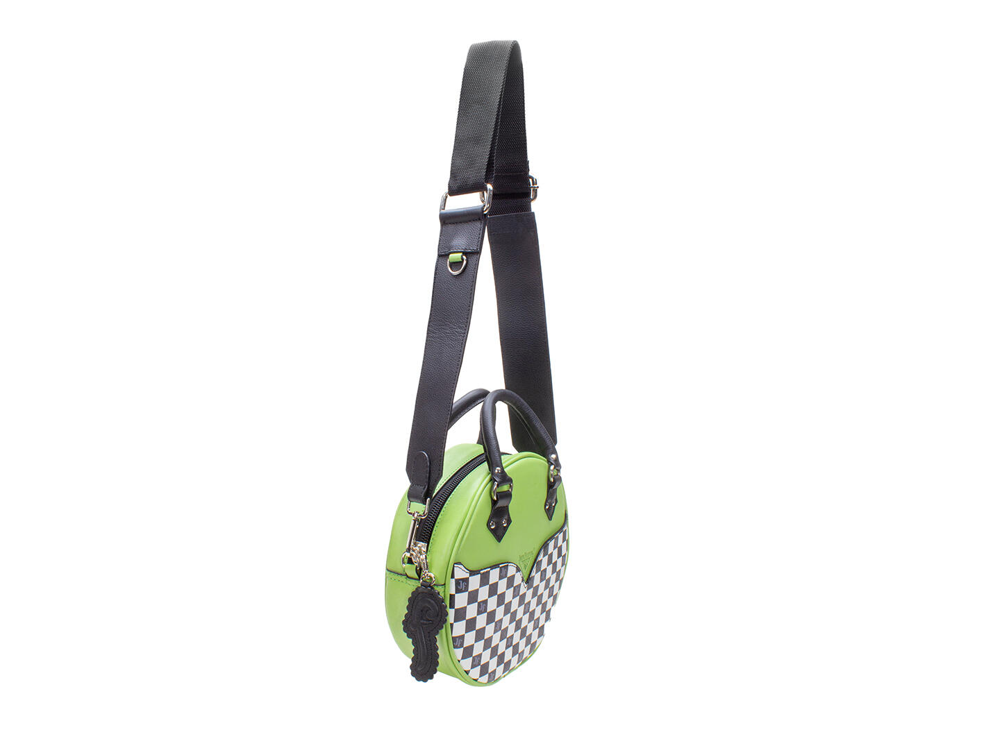 Lucy Green/Check Round leather bag