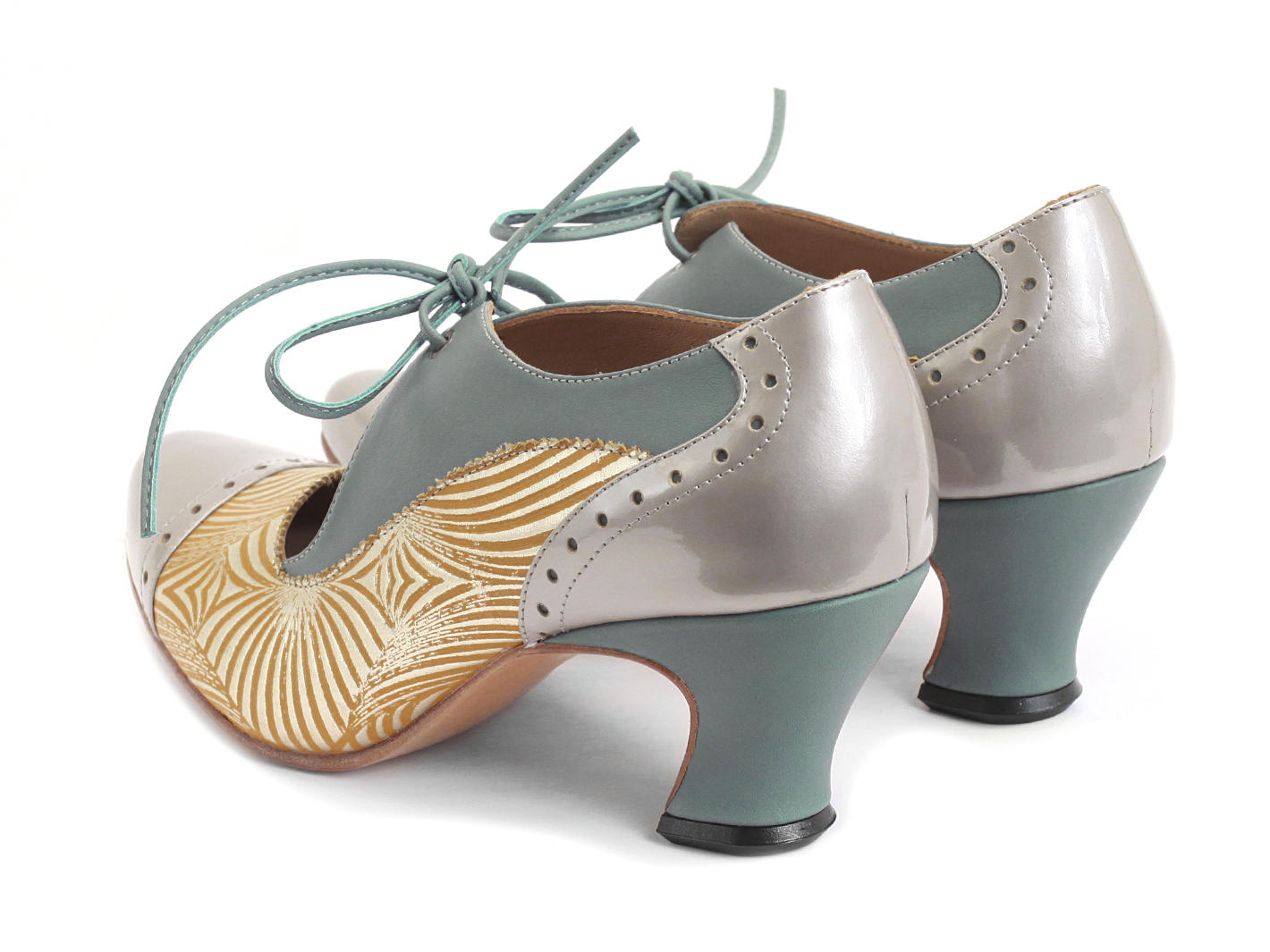 Lyra Jaune & bleu Escarpin à lacet avec perforations: Back