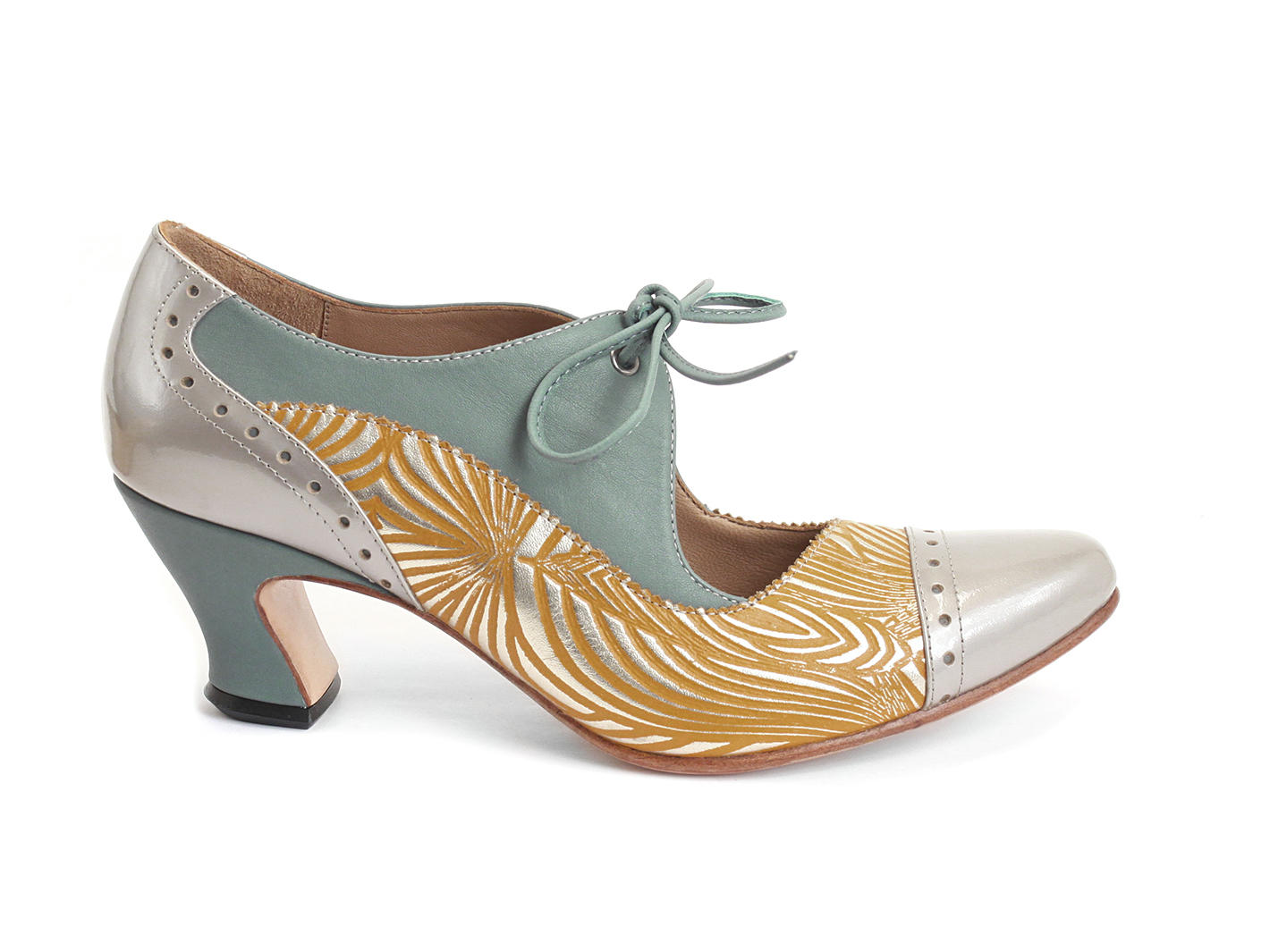 Lyra Jaune & bleu Escarpin à lacet avec perforations: Profile outside