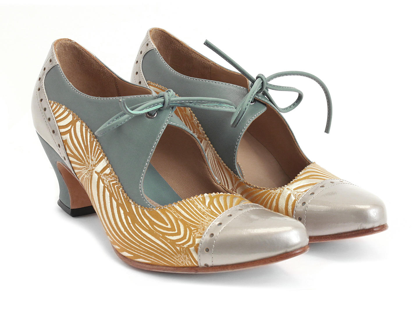 Lyra Jaune & bleu Escarpin à lacet avec perforations: Quarter view