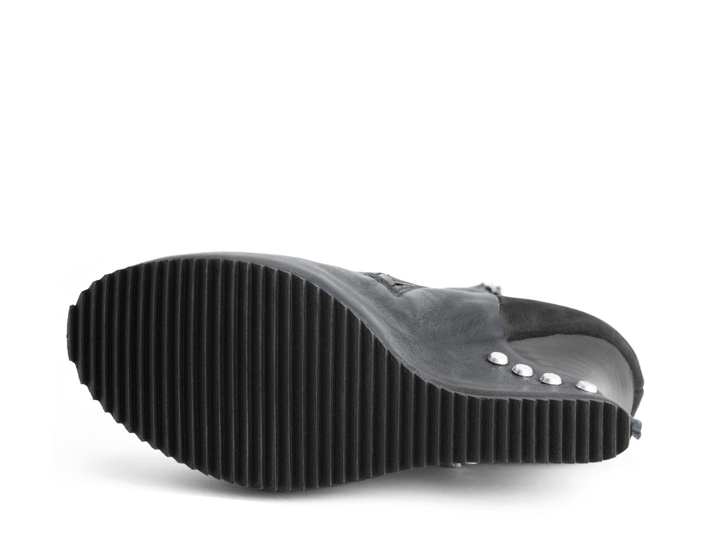 Maleika Noir Bottillon cheville talon compensé à rivets: Sole