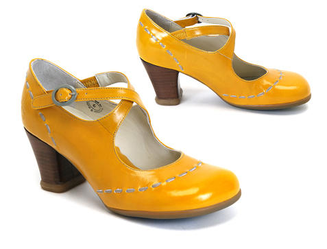 Malibran Goldenrod & Grey Criss-Crossed Mary Jane Heels
