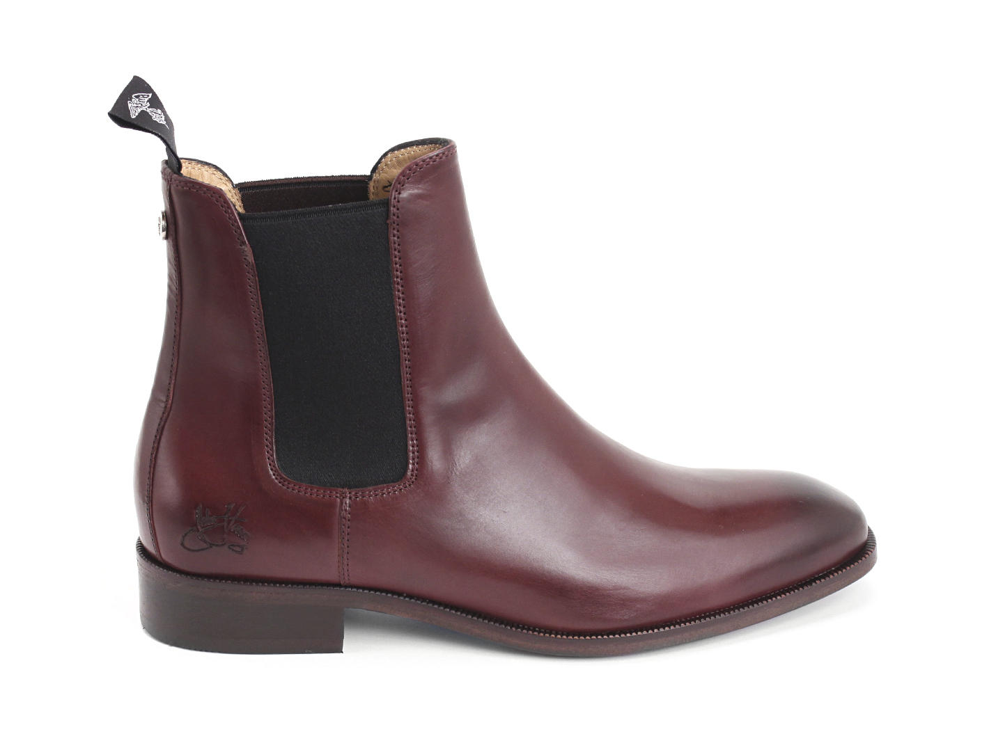 Mariana Burgundy Flat chelsea boot: Profile outside