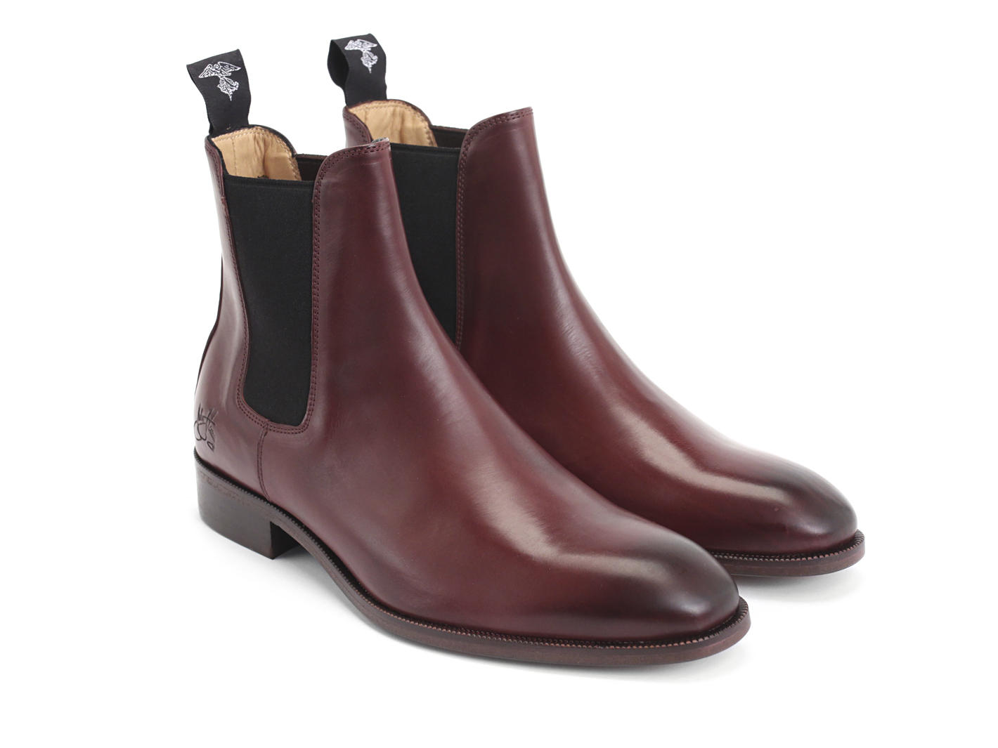 Mariana Burgundy Flat chelsea boot: Quarter view