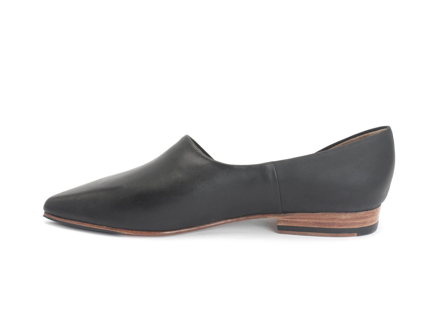 Marina Black Pointed D'Orsay Leather Flat: Profile inside
