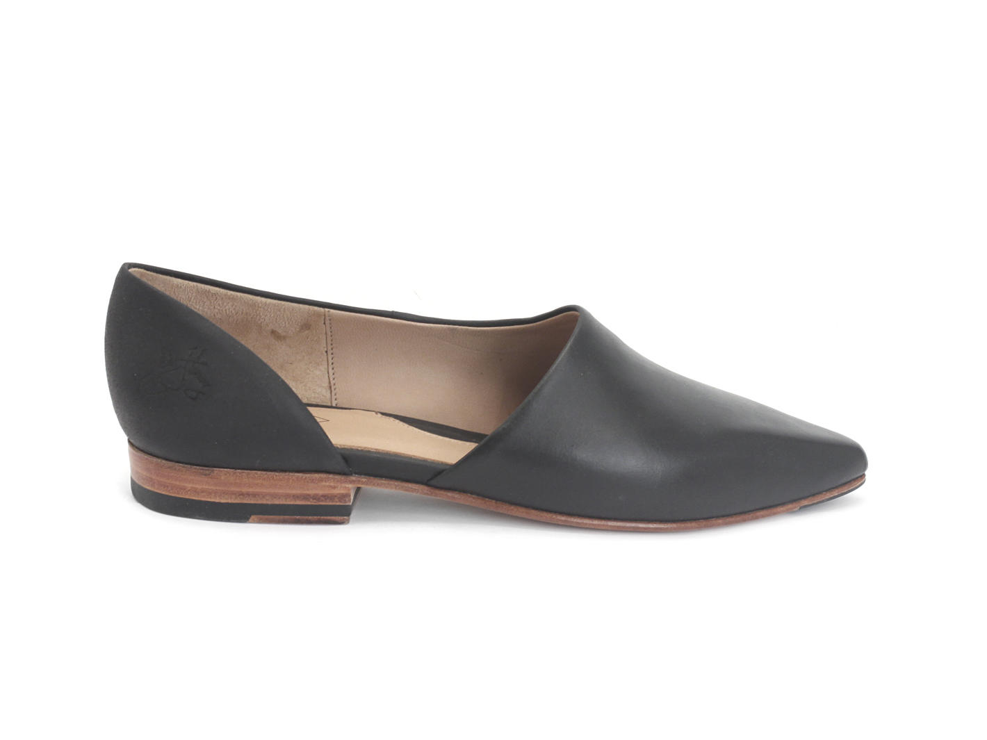 Marina Black Pointed D'Orsay Leather Flat: Profile outside