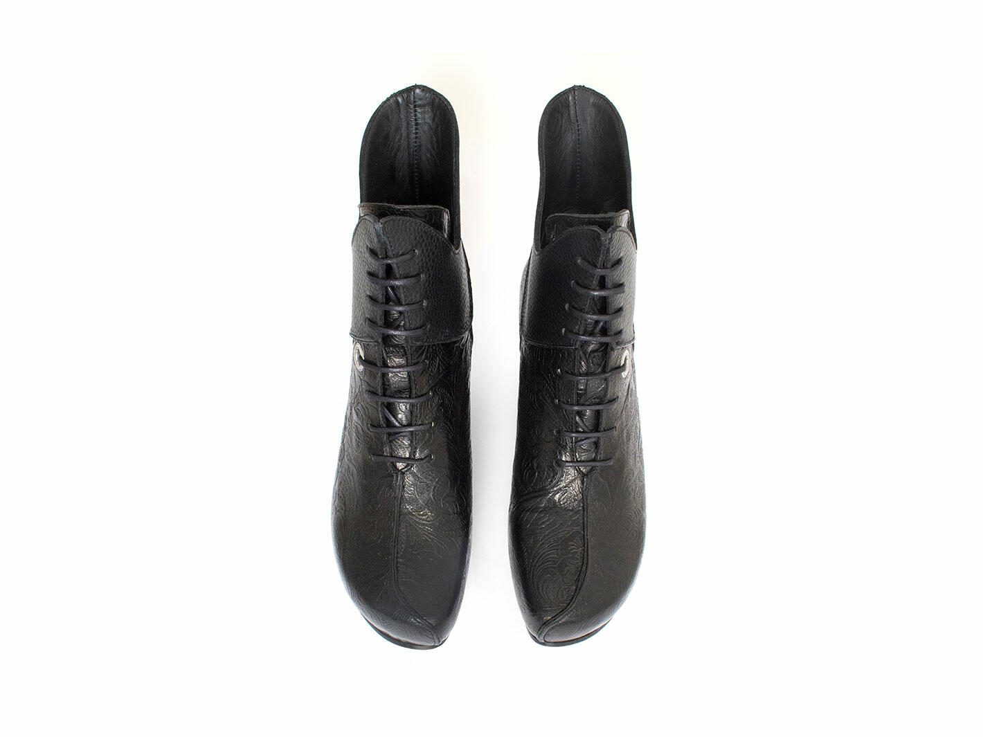 Mask Black Emboss Platform Lace-Up Ankle Boots: Front