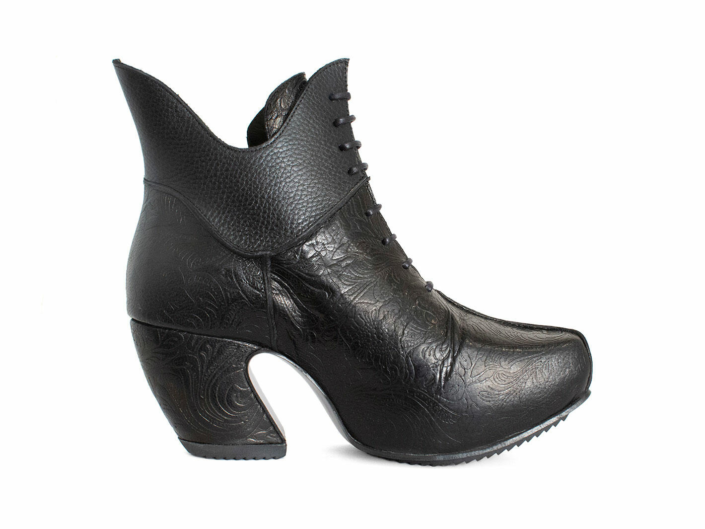 Mask Black Emboss Platform Lace-Up Ankle Boots: Profile inside