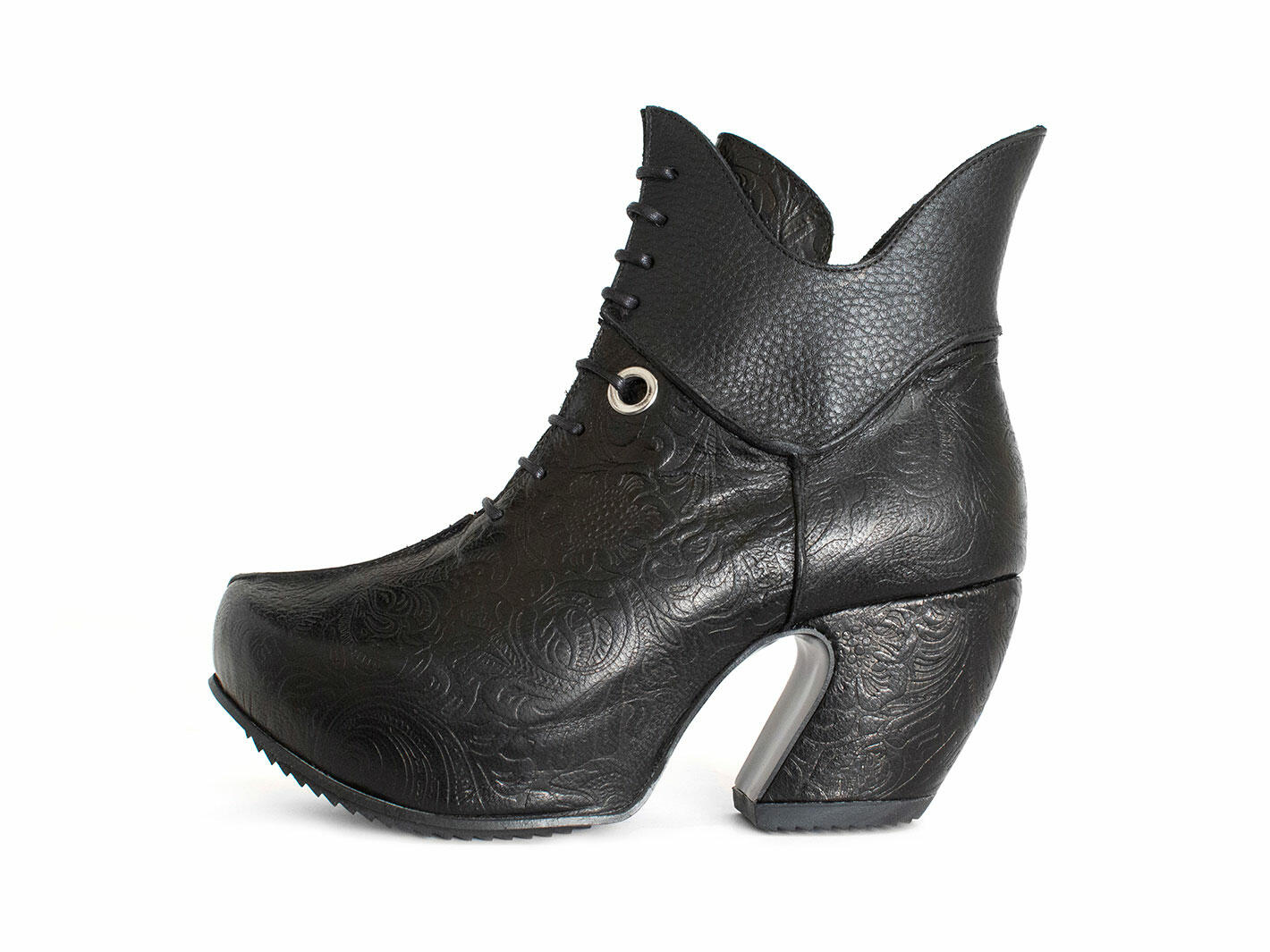 Mask Black Emboss Platform Lace-Up Ankle Boots: Profile outside